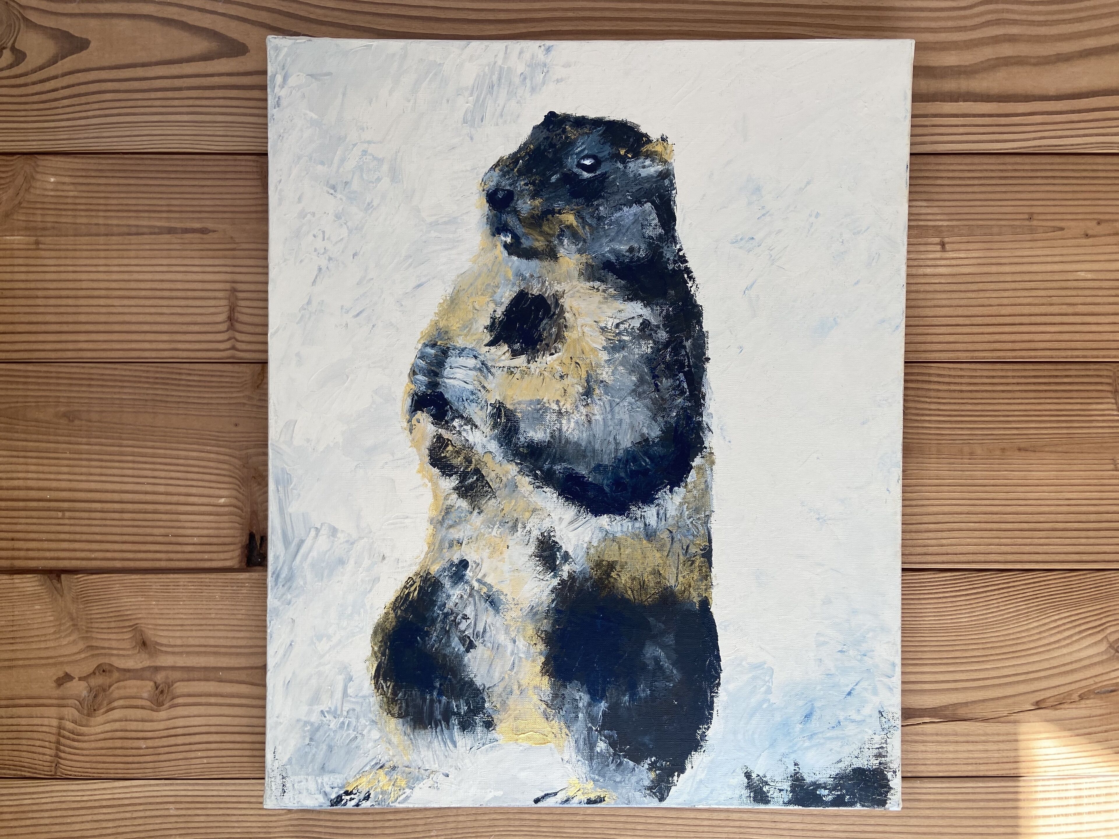A painting of a bear on a white background.