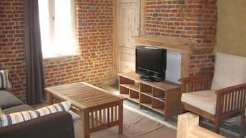 Télévision, cheminée, lecteur de DVD