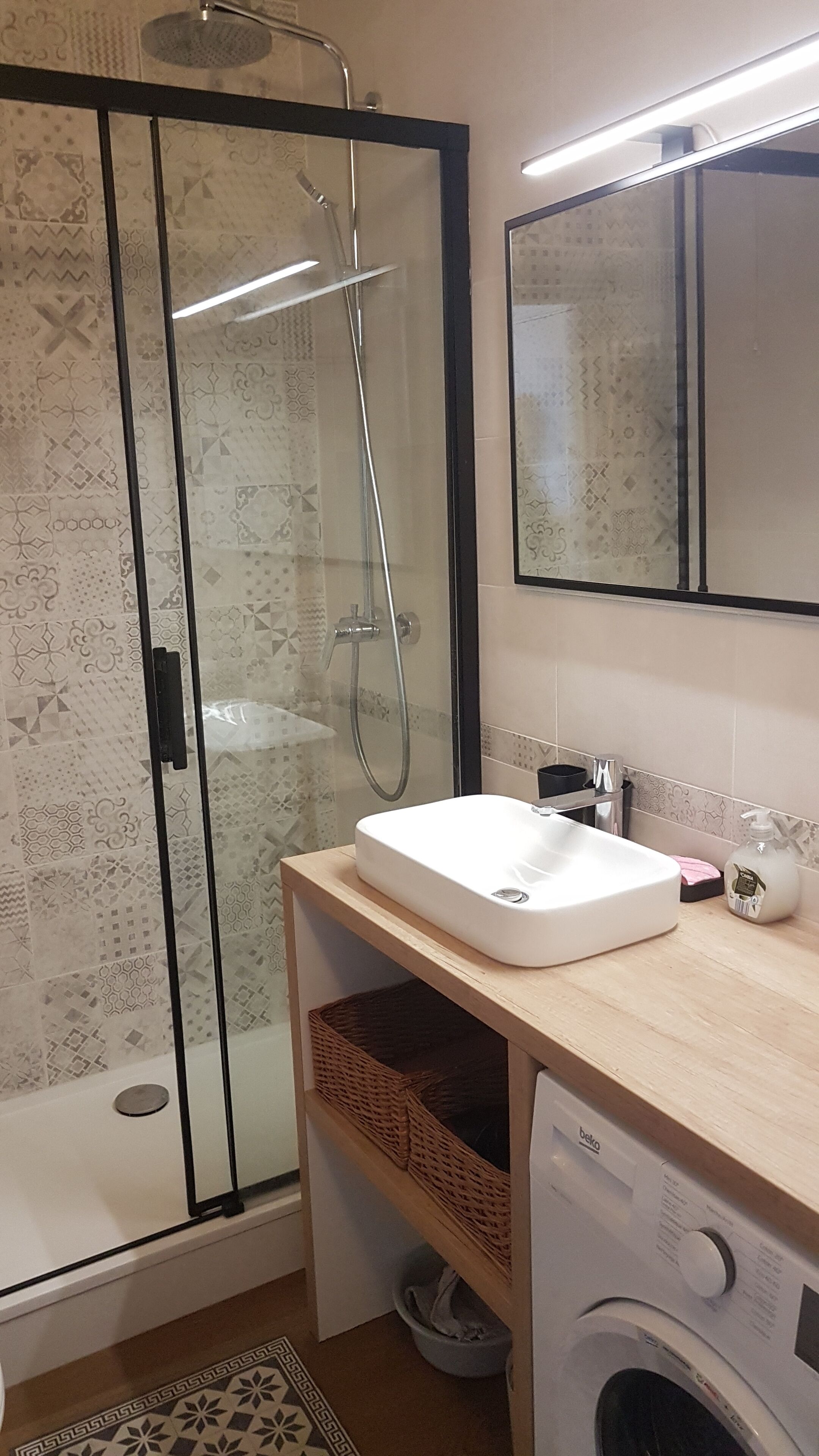 Douche, sèche-cheveux, savon, papier toilette