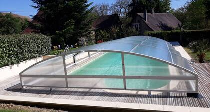 Old house located on an apple-red fruit farm