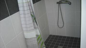 Regadera, secadora de cabello, papel de baño