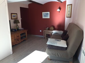 TV, DVD player, video library