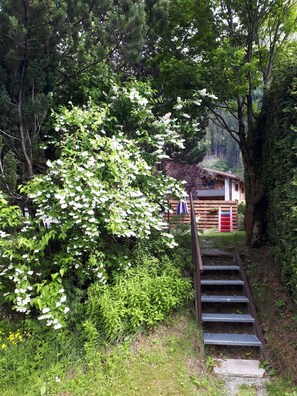 Property grounds - CHAMONIX Large warm apartment, tastefully decorated, R. D.C. a cottage. (Chamonix-Mont-Blanc)