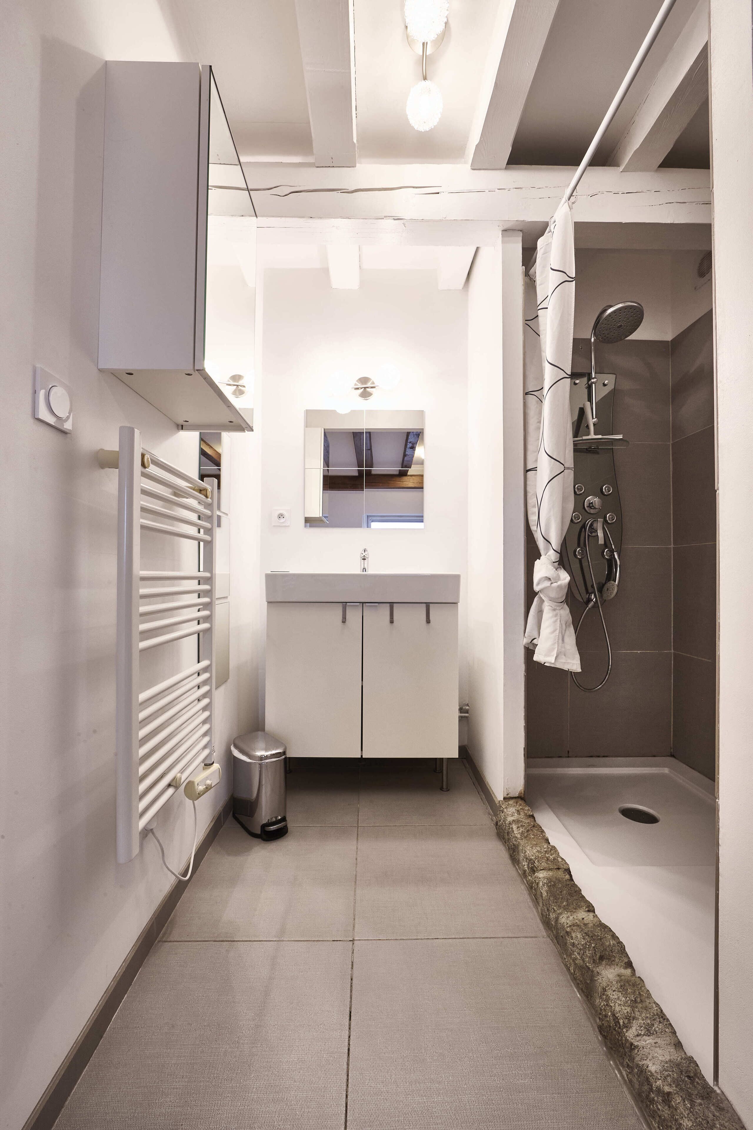 Douche, sèche-cheveux, serviettes fournies, papier toilette