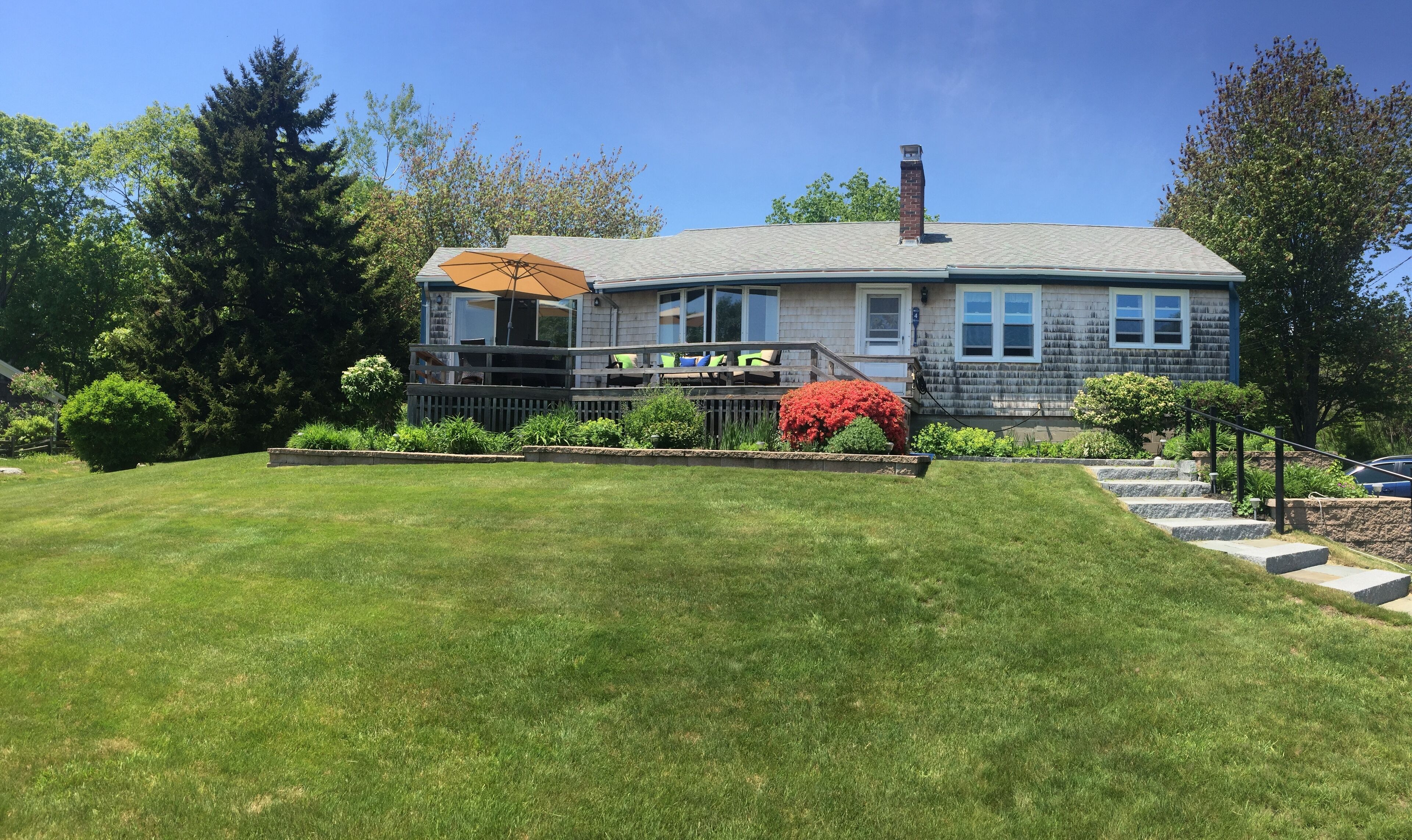Enjoy morning coffee on our private deck overlooking Little River & the ocean