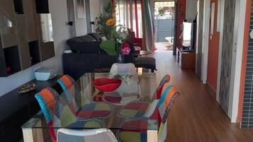 Smart TV, DVD player, books, video library