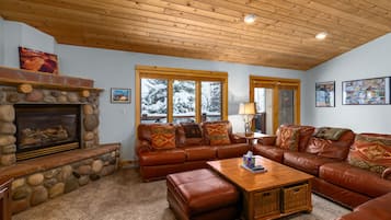 Télévision, cheminée, lecteur de DVD, chaßne hi-fi