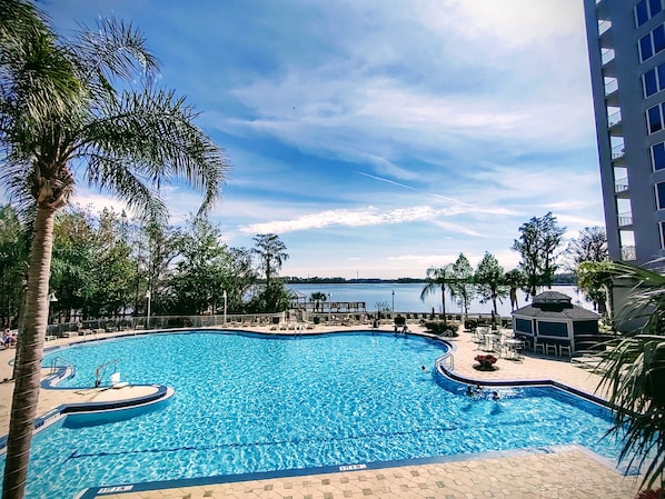 Outdoor pool, a heated pool - DISNEY area CONDO 2 KING BEDS 2 BUNKS 2 BATHS Large 1350 sq ft Lake View 10th fl (Orlando)