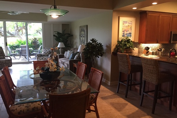 Living room easily seats 6 people. Living room sofa is a queen pull out bed.