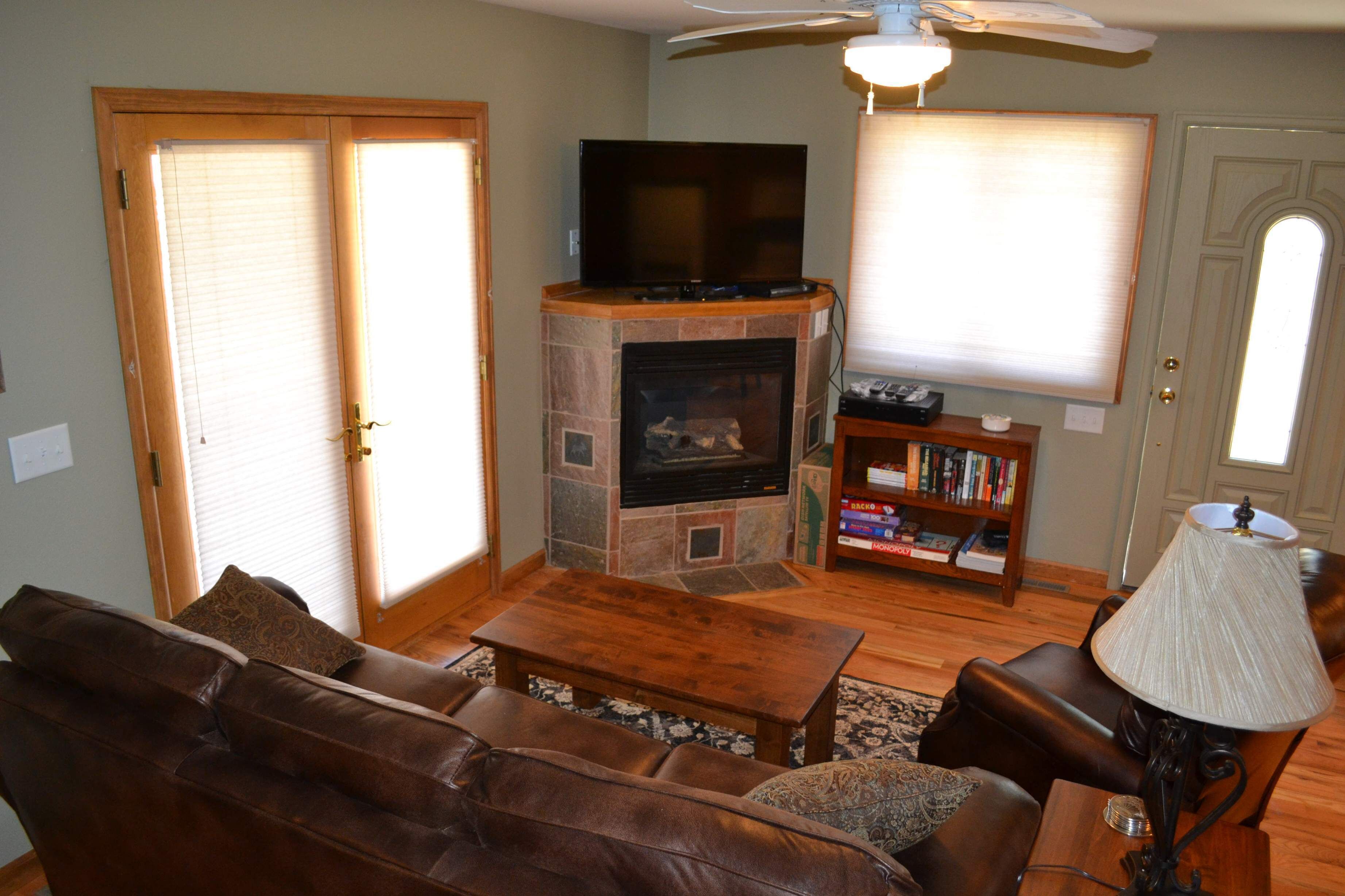 TV, fireplace, video games, DVD player