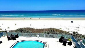 On the beach, sun-loungers, beach towels