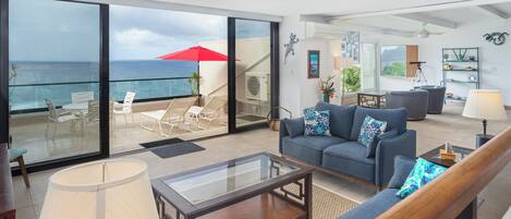 Una Smart TV, un reproductor de DVD, libros, una biblioteca de música