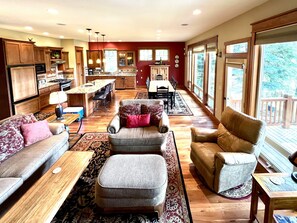 Smart TV, fireplace, video library