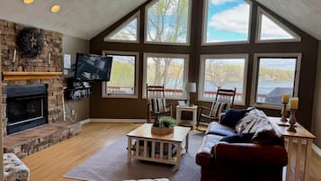 Smart TV, fireplace, video games, DVD player