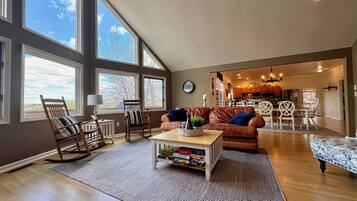 Smart TV, fireplace, video games, DVD player