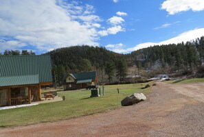 Situated in a mountainous area, this rustic lodge offers a covered picnic area with benches and tables.