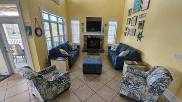 Smart TV, DVD player, table football, books