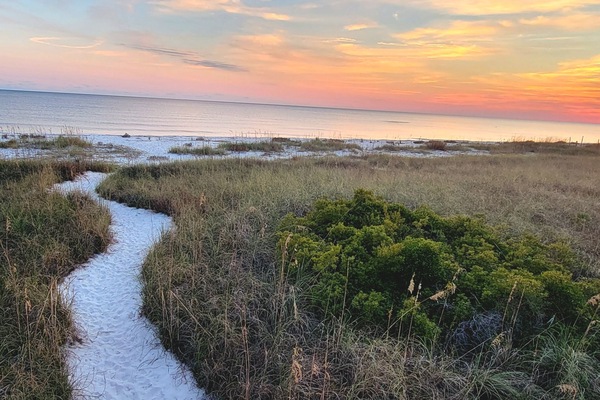 Private path from house to beach. Sunset view in the fall/winter months.
