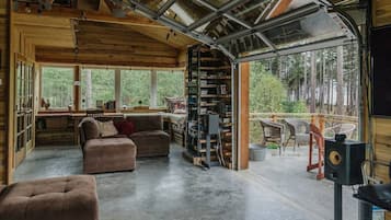 Smart TV, lareira, DVD player, livros