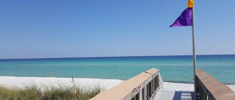 On the beach, sun-loungers, beach towels