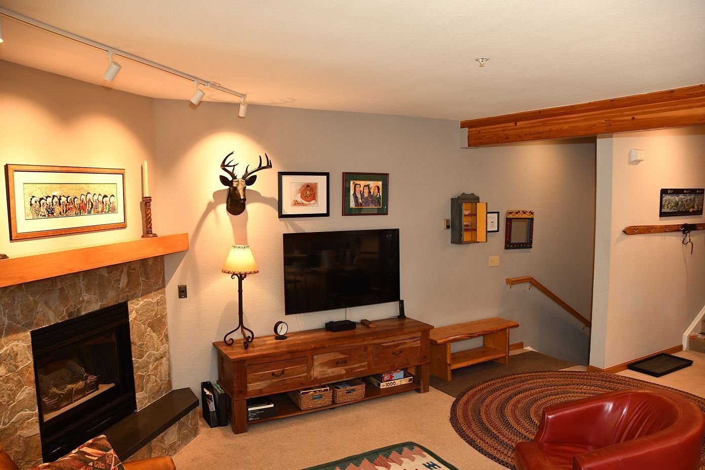 Antler's Lodge living room.  Spacious with adjacent kitchen and dining area.