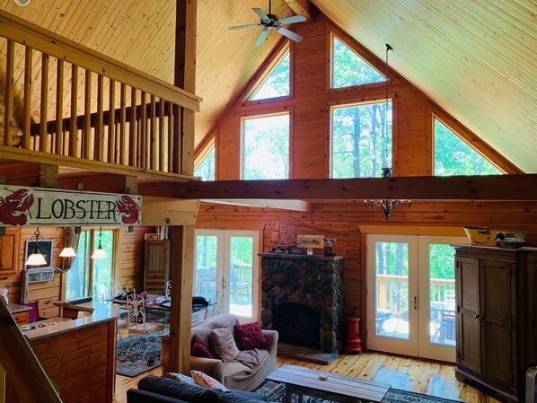 Smart TV, fireplace, DVD player, foosball