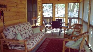 Télévision, cheminée, lecteur de DVD, livres