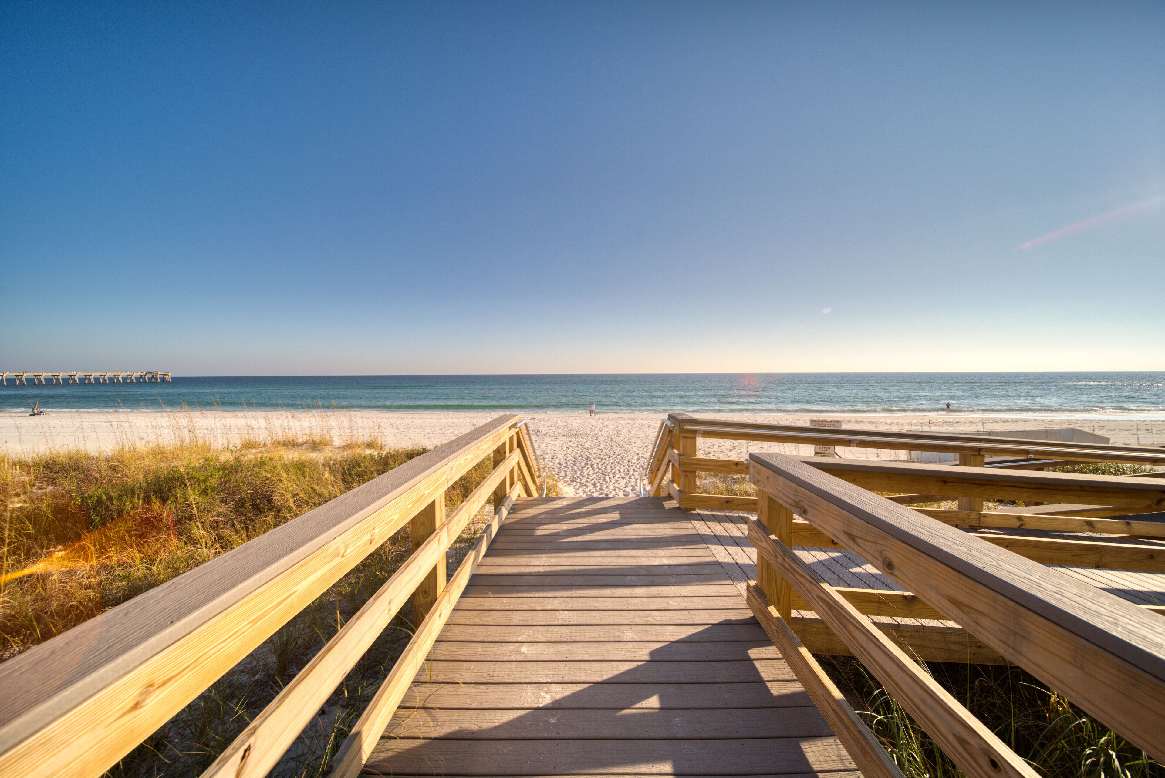 On the beach, sun-loungers