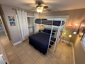 3 bedrooms, desk, iron/ironing board, travel crib