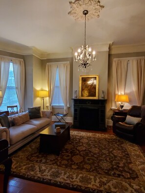 Smart TV, fireplace, DVD player, video library