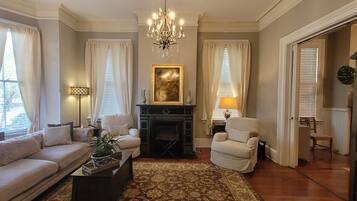 Smart TV, fireplace, DVD player, video library