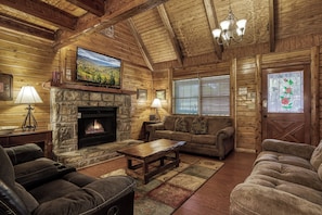 TV, fireplace, video games, DVD player