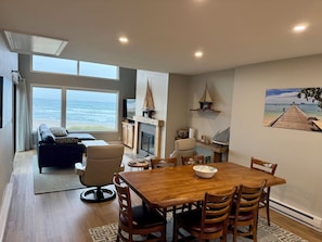 Smart TV, fireplace, DVD player, books