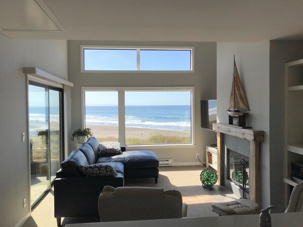 Smart TV, fireplace, DVD player, books