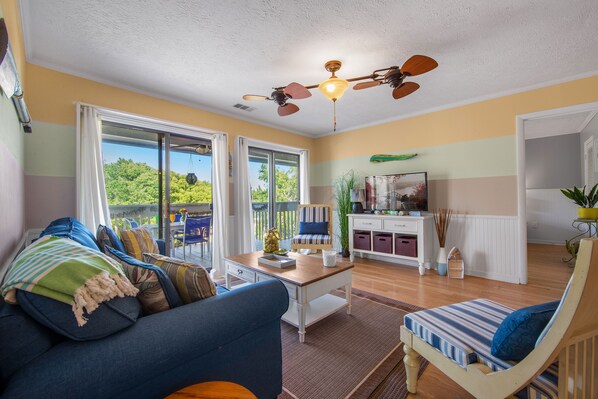 Flat-screen TV, DVD player