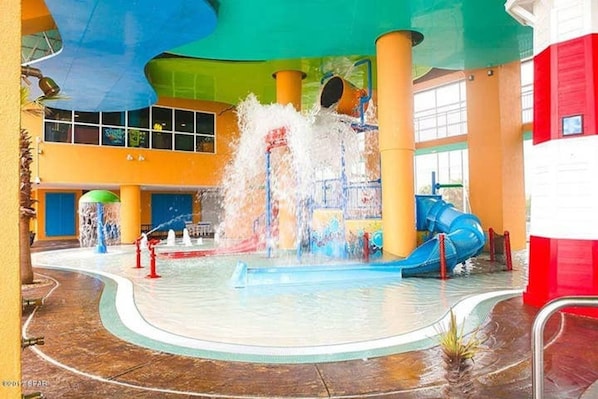 Take a dip in the resort's onsite pools, hot tub, lazy river, and kid play area!