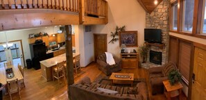 Smart TV, fireplace, video games, DVD player