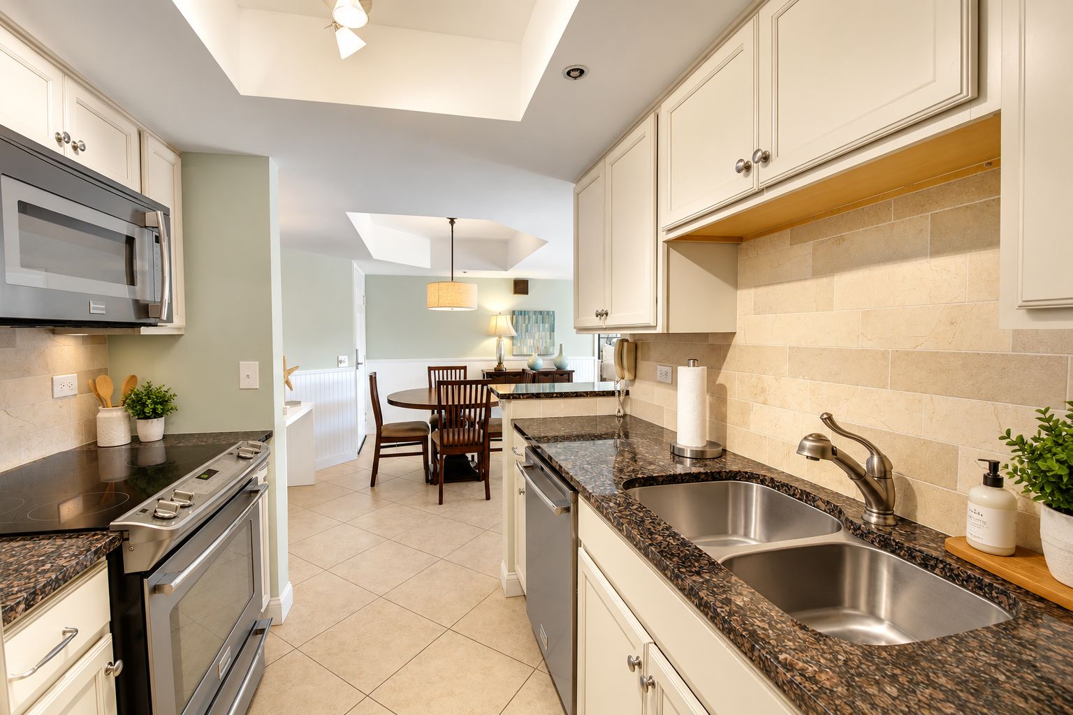 Kitchen opens conveniently to the dining and living areas