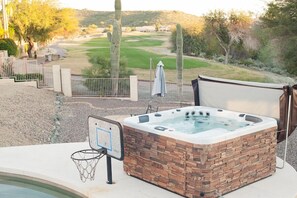 Outdoor spa tub - 4 Bedroom Single Story Golf Course Home, Heated Diving Pool + Slide, & Hot Tub (Phoenix)