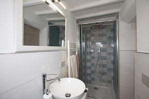 Shower, hair dryer, bidet, towels