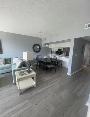 TV, DVD player, video library, stereo