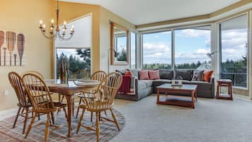 Smart TV, fireplace, DVD player, books