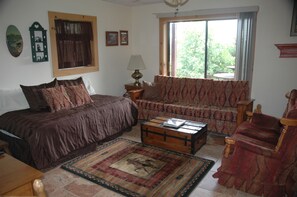 Smart TV, fireplace, DVD player, books