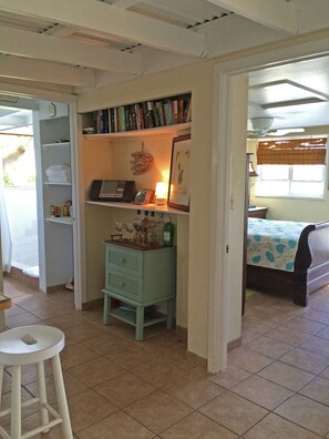 TV, DVD player, books, music library