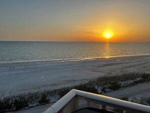 On the beach, sun-loungers, beach towels