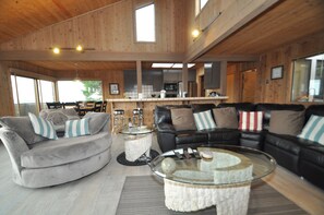 Una televisión, una chimenea, videojuegos, un reproductor de DVD