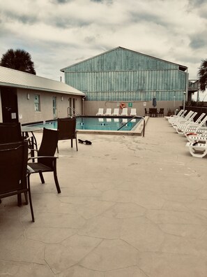 pool relaxing with view of beach