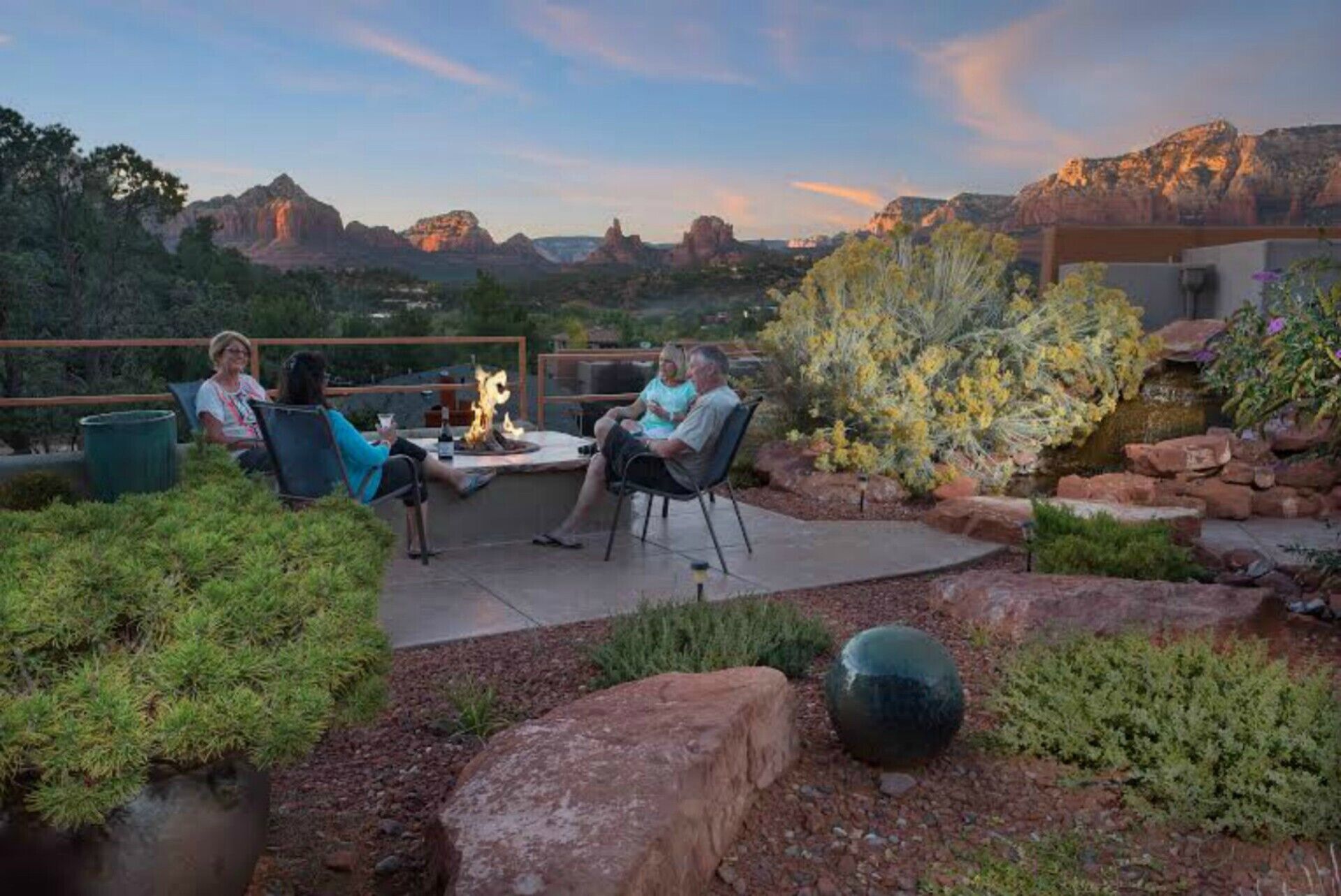 The firepit at Vista Ridge Sedona at sunset. 