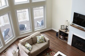 Smart TV, fireplace, video games, DVD player