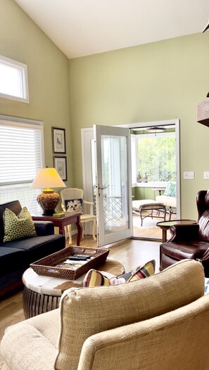 Een televisie, een open haard, een dvd-speler en boeken